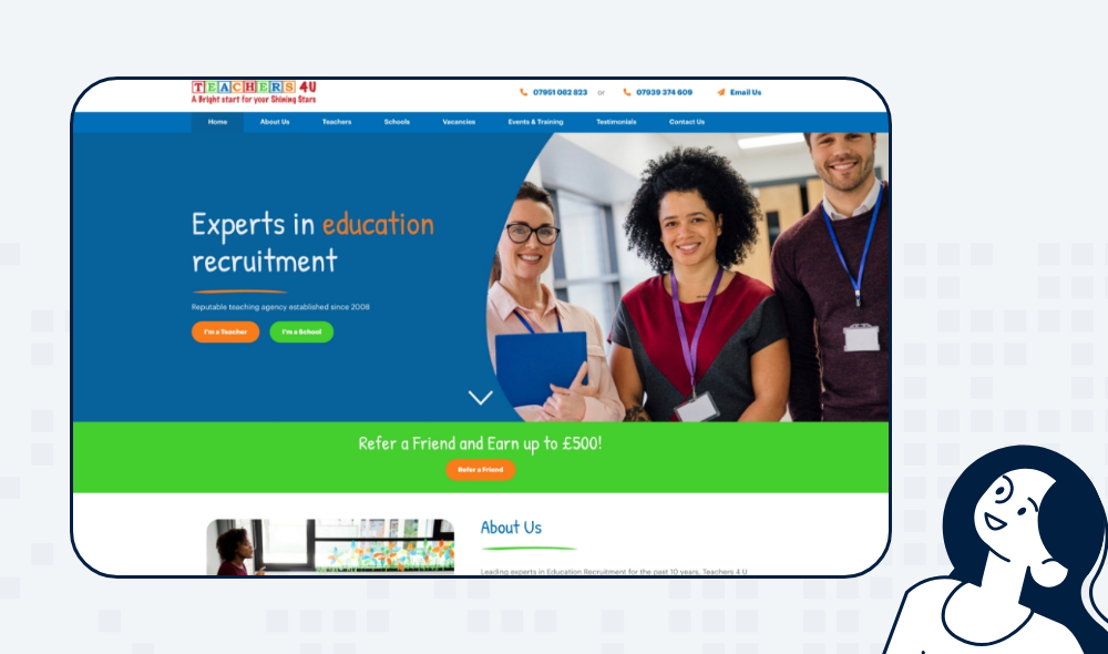Recruitment web design for Teachers4U