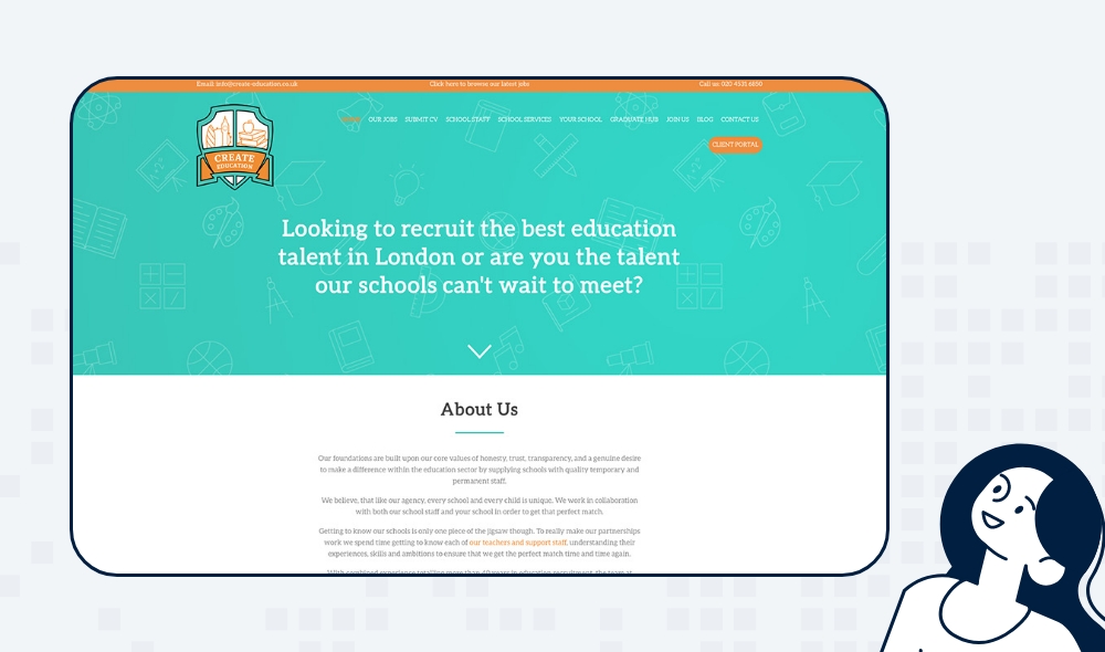 Recruitment web design for Create Education